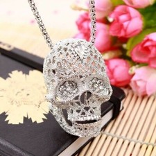 Cool necklace chain skull skull rhinestones silver skull men women