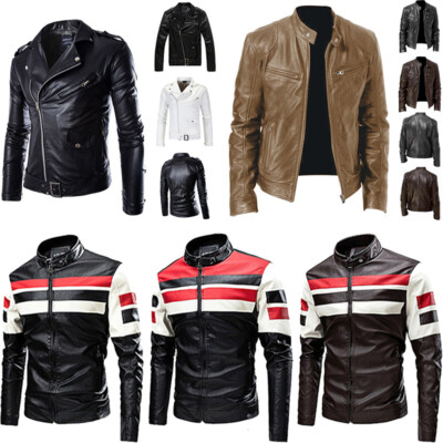 Leather Men Motorcycle Jacket Moto Riding Cafe Racer Vintage Jackets Overcoat