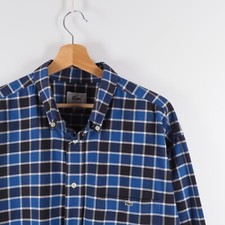 Lacoste Vintage Men's Blue Plaid Check Twill Shirt XL 44 17.5