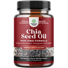 Chia Seed Oil Extract Capsules - Plant Based Omega 3 6 9 Supplement 120ct