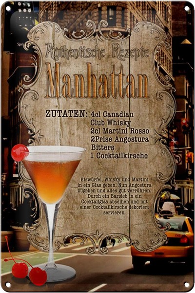 Blechschild Rezept 20X30 Cm Manhattan Zutaten Canadian Deko Schild Tin Sign-image