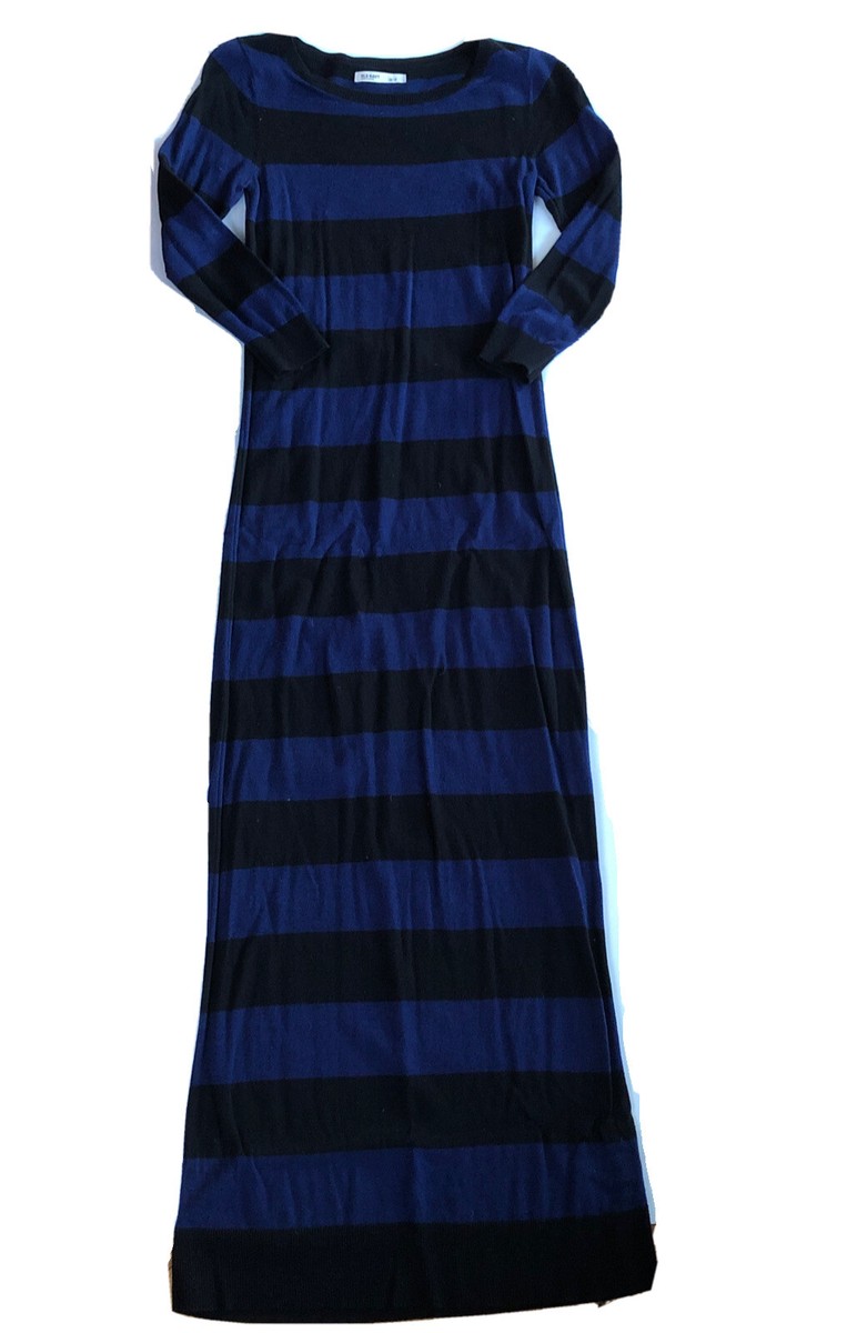 Old Navy Blue Black Knit sweater dress Maxi Long Stripe 3/4 Sleeve S 4 6  Bodycon | eBay