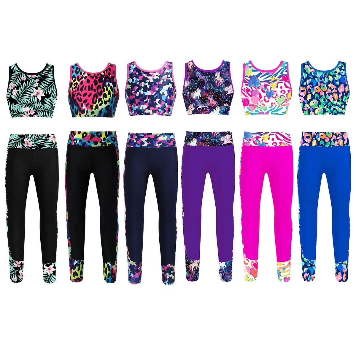 Girls Athletic Crop Top with Leggings Workout Dance Sport Set 2 Pieces  Tracksuit