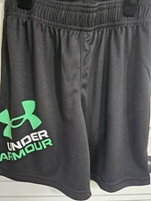 Boys Kids Youth Under Armour Shorts NEW Black Green Logo Size 6