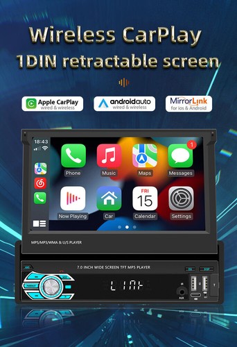 For Apple Carplay Android Auto Radio Car Stereo Touch Screen 1Din MP5 Player BT - Picture 4 of 19