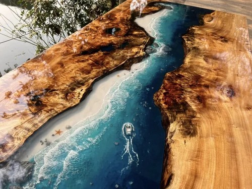 Vintage Ocean Epoxy Table,Custom Coastal Resin River Table,Beach House Decor - Picture 4 of 14