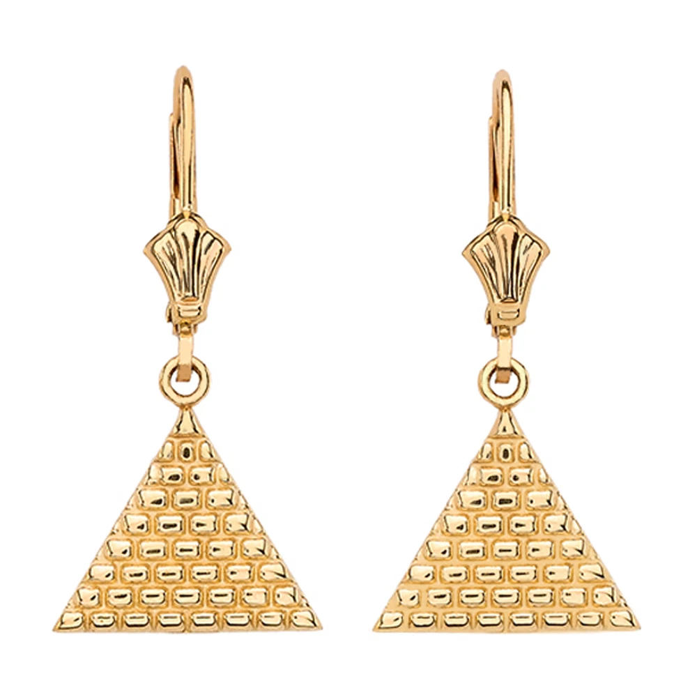 14K Yellow Gold Egyptian Pyramid Triangle Drop Dangle Leverback
