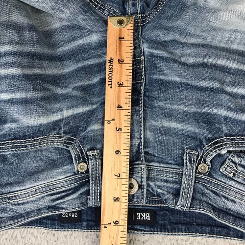 BKE Aiden Jeans Mens 28 (27x30) Light Wash Whiskers Low Rise Bootcut Stretch - Picture 11 of 15