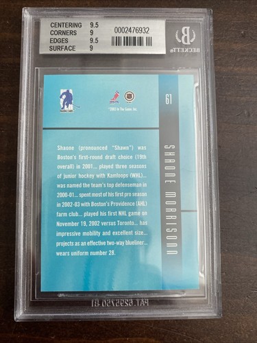 SHAONE MORRISON 2002-03 BAP ULTIMATE MEMORABILIA ROOKIES /250 BGS 9 MINT - Picture 2 of 2