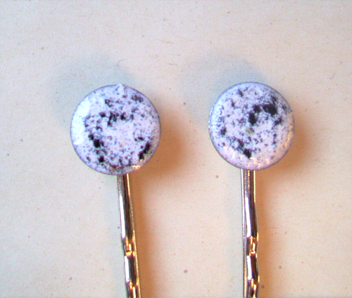 Bobby Pin set - ENAMEL ACCENT- RHODIUM PLATE- WHITE/BLACK FLECK