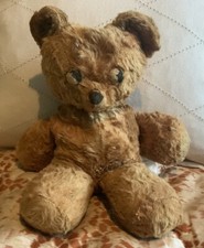 Vintage Antique Carmel Brown Pre-Loved Plush Straw Teddy Bear Doll W Embroidery