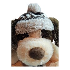 Hugfun Cream and Brown Puppy Dog Stuffed Animal Knit Hat and Scarf Holiday 12"