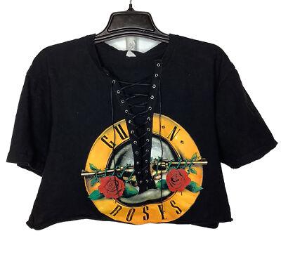 GUNS N ROSES WOMENS SZ LARGE LACE UP OVERSIZED CROP TOP BAND TEE