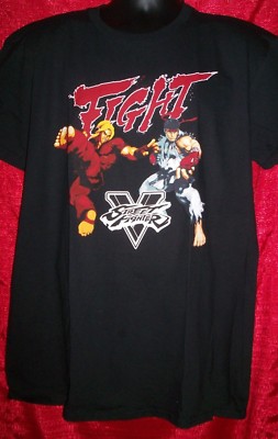 Street Fighter V ''Fight'' RYU vs. KEN Mens Lg Unisex T-Shirt - NOS