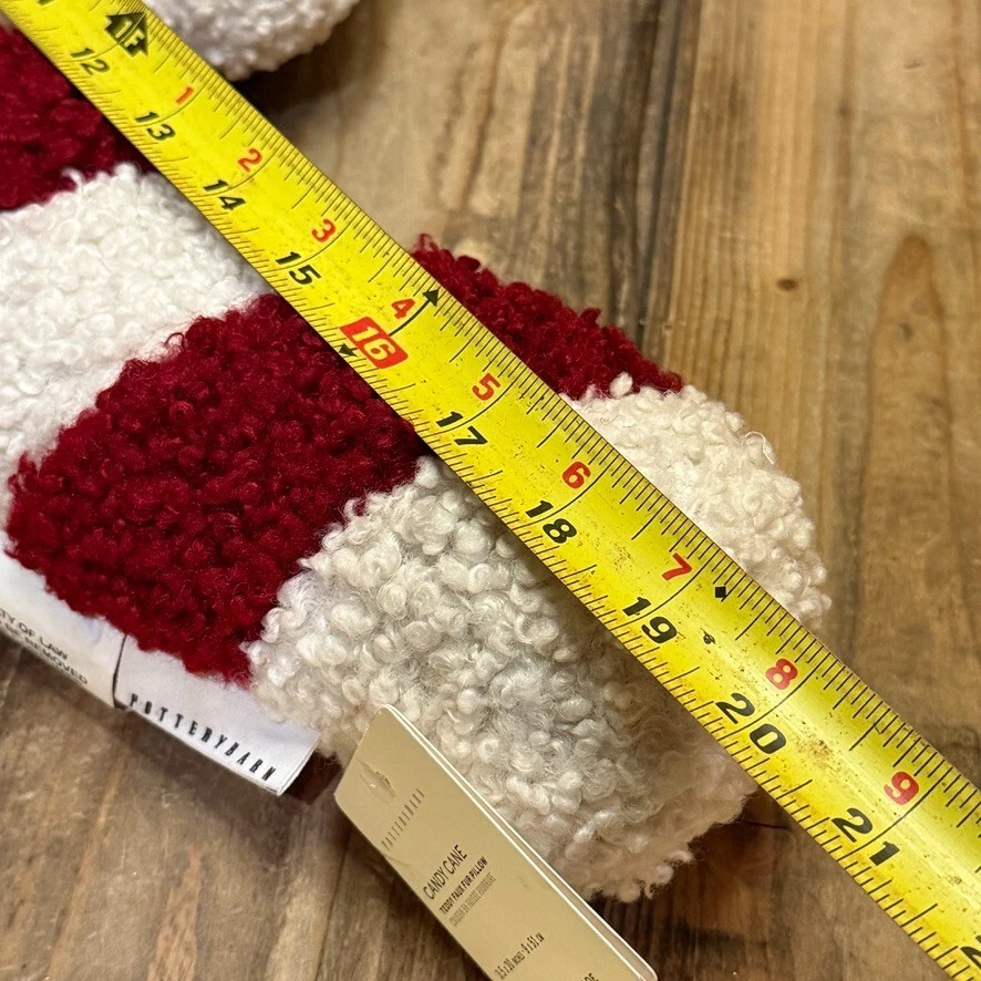 POTTERY BARN COZY TEDDY FAUX FUR CANDY CANE PILLOW, 20" x 3.5" ~ CARDINAL/IVORY - Image 3 of 4