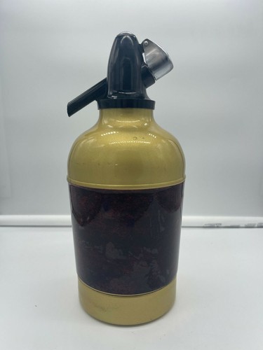 Kraftware Seltzer Soda Bottle Barware Gold and Mahogany Vintage MCM
