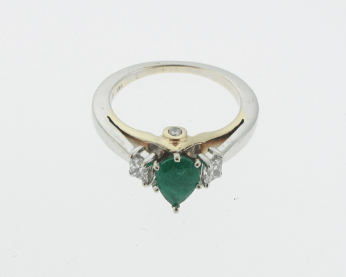Natural Emerald Pear Shape Diamonds Solid 14k White Yellow Gold Fine Ring - Picture 2 of 7