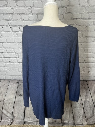 J Jill Damen Tunika Pullover Baumwollmischung Bootsausschnitt Langarm marineblau groß - Bild 10 von 11