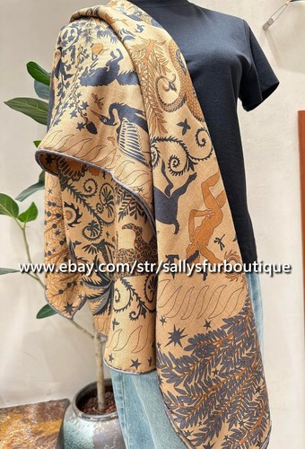 Sallys 70% Cashmere & 30% Silk Wrap Scarf Tribal Animal Print 2 Face Shawl 53" - Picture 45 of 67