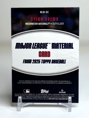 2025 Topps Series 1 Dylan Crews Major League Material Relic #MLM