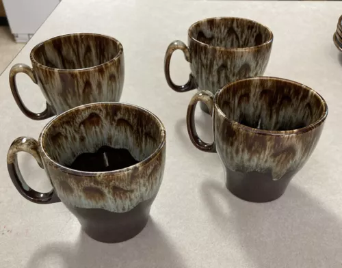 4 Brown Drip Glaze Vintage USA Pottery Coffee Mugs Cups Set Of Four Canonsburg