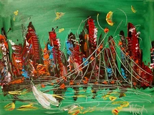 GREEN SKY painting Abstract Modern Art  Contemporary  WALL DECOR RTH4rer