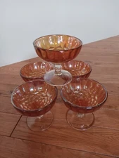Vintage Jeanette Glass Co. Marigold Carnival Glass Sherbet Glasses- Set of 5