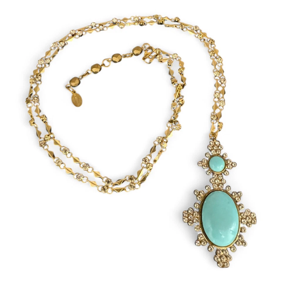 Cadena Rachel Reinhardt Tono Dorado con Piedra Color Turquesa y Collar de Estrás— Foto 2 de 4