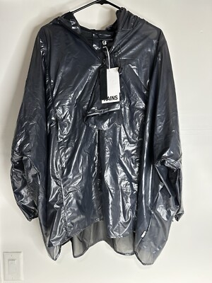 Rains 1/4 Zip Pullover Ultralight Anorak Black Metalic Sz M With Bag NWT $225