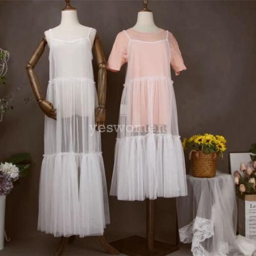 Mujeres Camisolas Completas Vestido Extensor Enaguas Transparentes Camis Maxi Vestido - Imagen 4 de 17