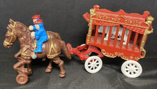 Kenton-Style Cast Iron Overland Circus Cage Wagon Horses Riders Bear VTG