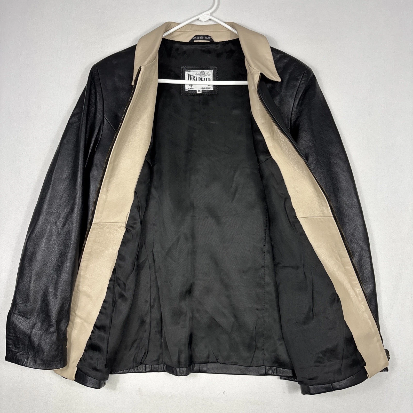 Vintage Vera Pelle Leather Jacket Men's 46 Black Biker Bomber Coat Made In Italy image 13