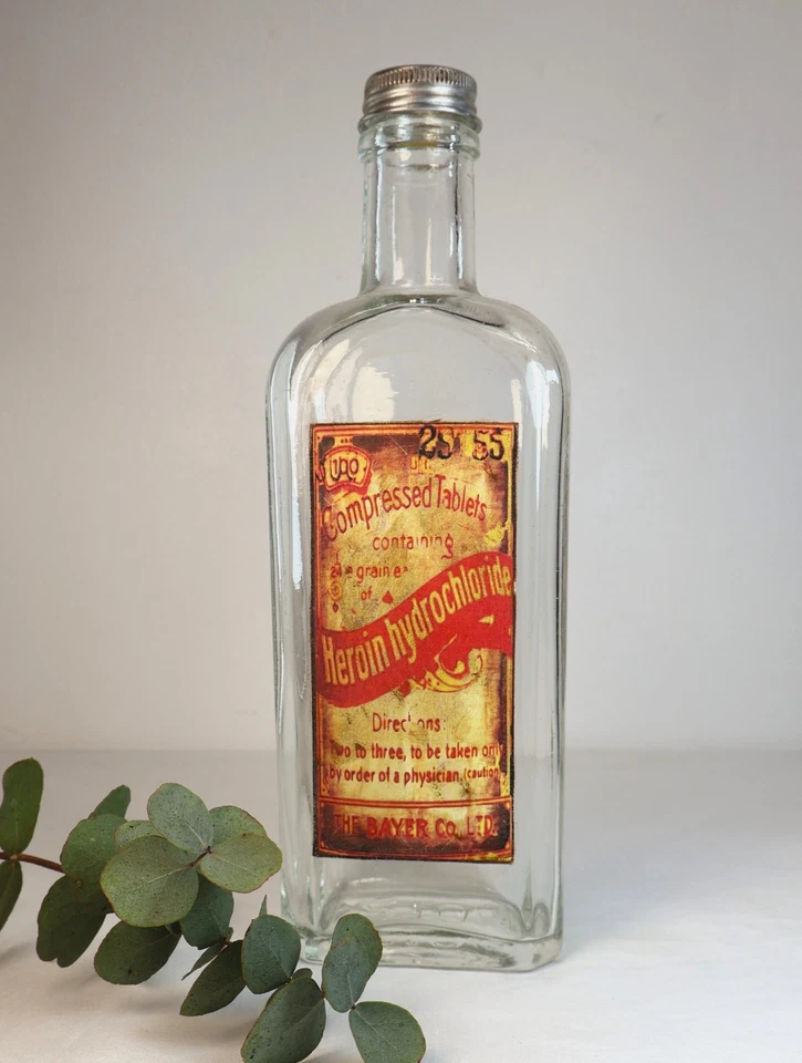 Flacon de Pharmacie ancien Avec Création Customisation ""Heroin Hydrochloride" - Photo 2/4