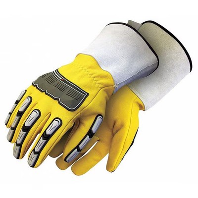 Bdg Leather Drivers Gloves, Gauntlet Cuff, Wing Thumb, Yellow, 2XL, 1 PR