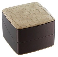 LED Jewelry Box Croc Top Bottom Brown Faux Leather Reversible Insert