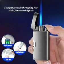 New Fashionable Metal Straight Blue Flame Lighter Electronic Press Ignition
