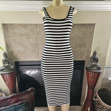 NWT. Forever 21 Black & White Stripped Tank Midi Dress. Size Small