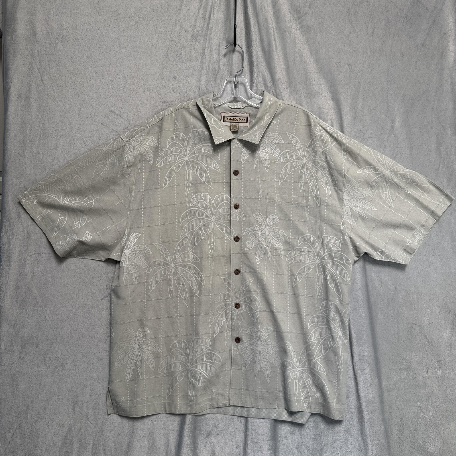 Jamaica Jaxx Shirt Mens 2XL Silk Hawaiian Camp Button Up Palm Leaf Jacquard