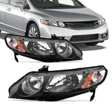 06-11 Honda Civic Sedan Headlights Clear Lens Black Amber Reflector Pair NoBulbs