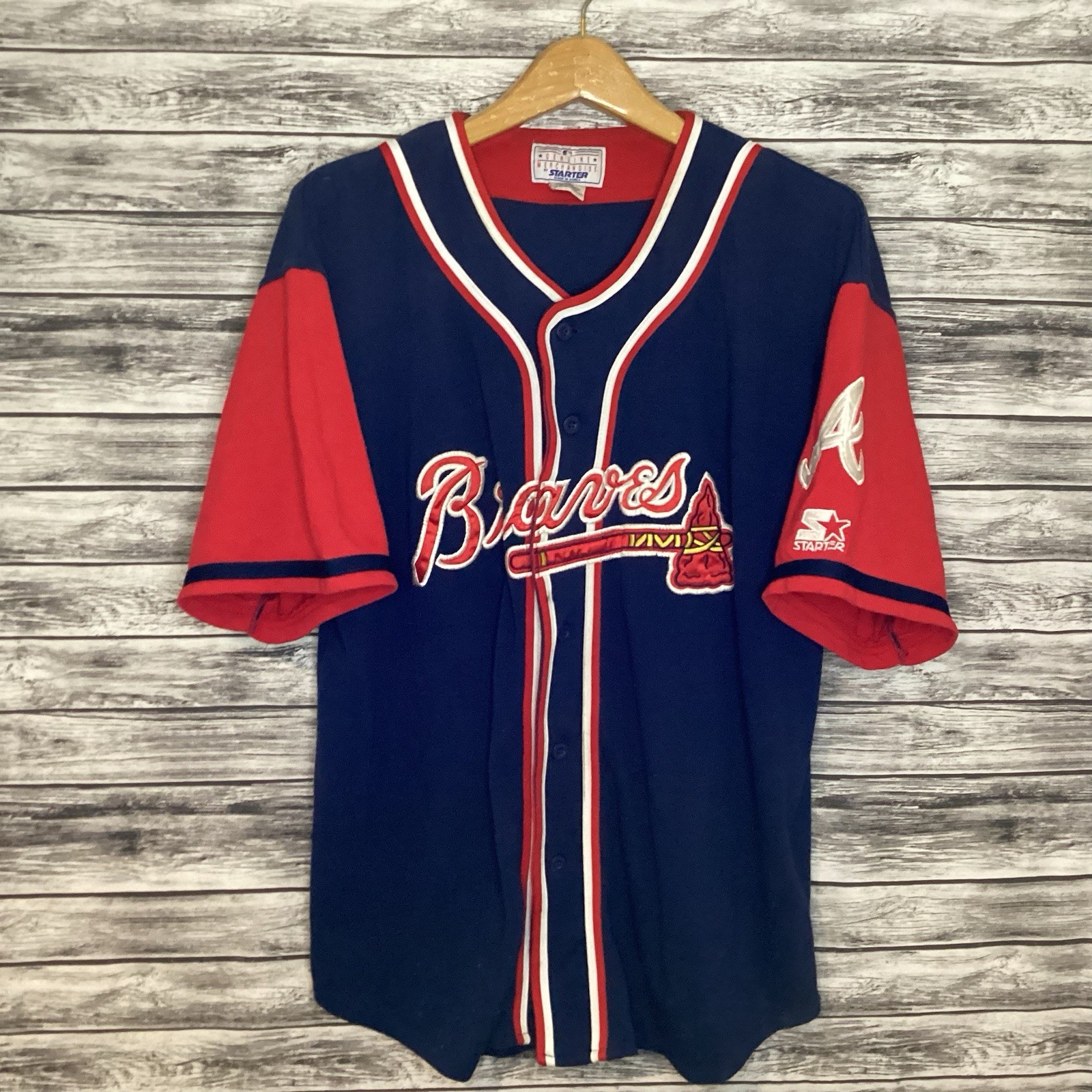 Vintage Atlanta Braves Jersey Mens XL Multicolor STARTER Embroidered MLB 90s