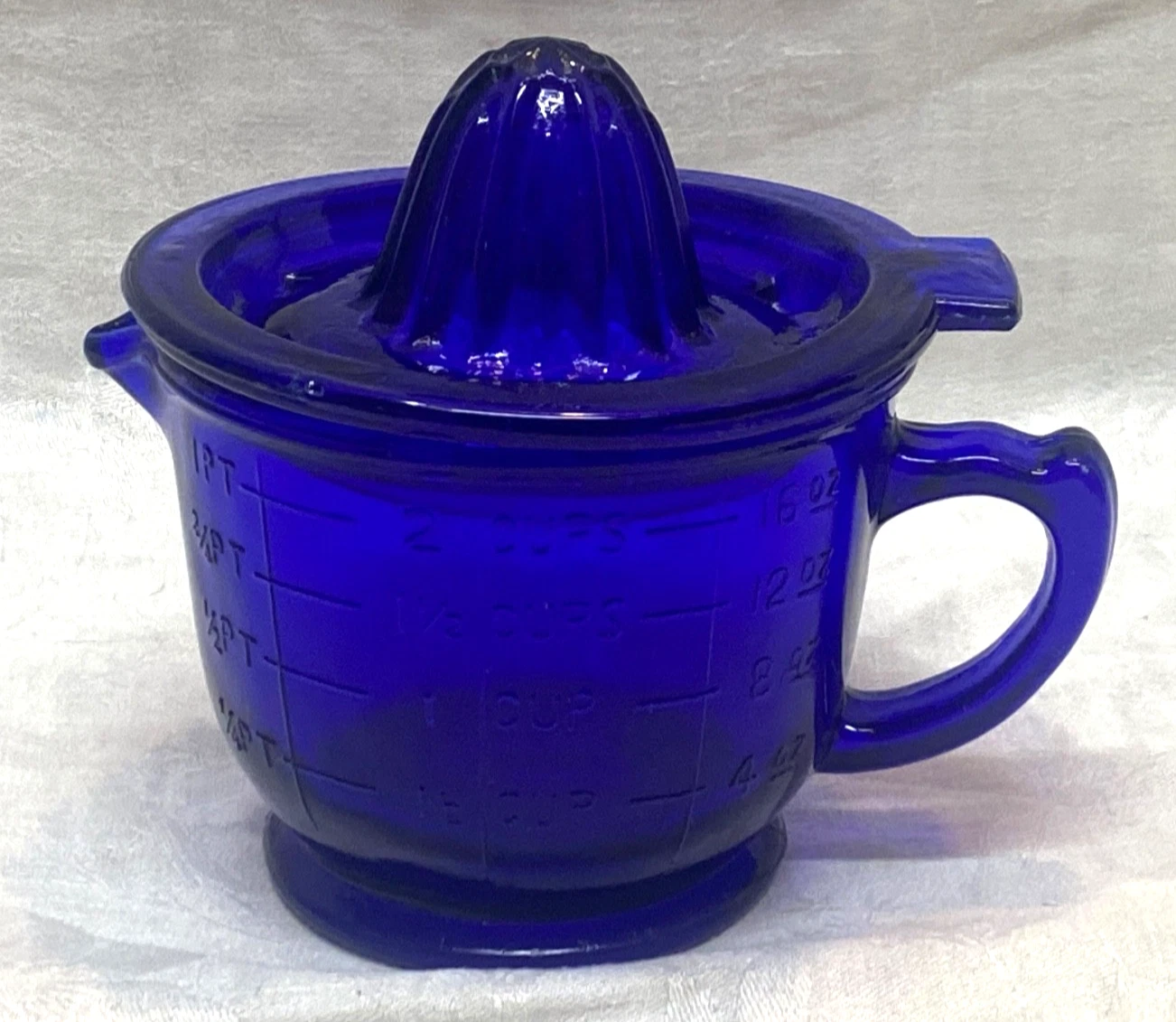 Vintage Cobalt Blue Glass Measuring And Mixing Cup & Juicer Reamer 2 Cups