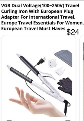 VGR V-581 Dual Voltage Travel Curling Iron 0.5in Ceramic, Euro Plug Adapter