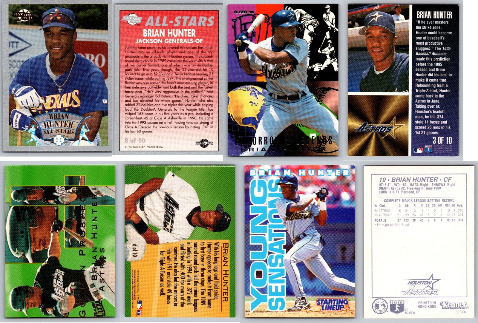 Brian Hunter 4 Card Lot - Houston Astros / Detroit Tigers - RC