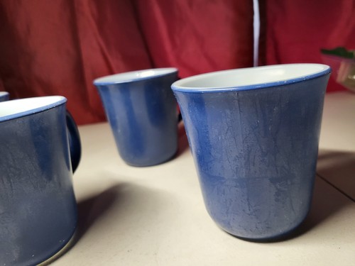 Lot Of 4: Vintage Pyrex Slate Blue Coffee Cups 3 1/2" Tall - USA Free Shipping - Picture 2 of 5