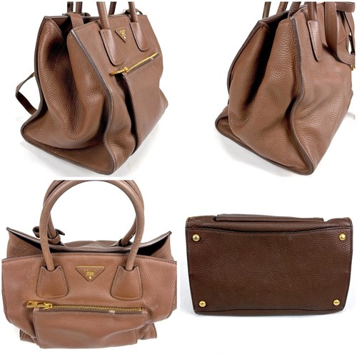 PRADA Vitello Daino Handbag with Top Handle Crossbody Strap Tan Brown Authentic - Picture 5 of 11