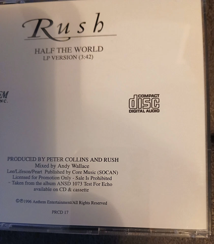 RUSH - Half The World - RARE PRCD 17 - Canada Anthem 1 Track CD Promo Foto 4 de 4