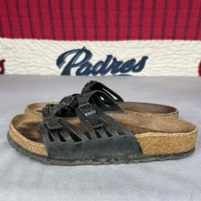 Size 40/W9 - SFB Birkenstock Granada Black Leather Slide Womens Birko-Flor