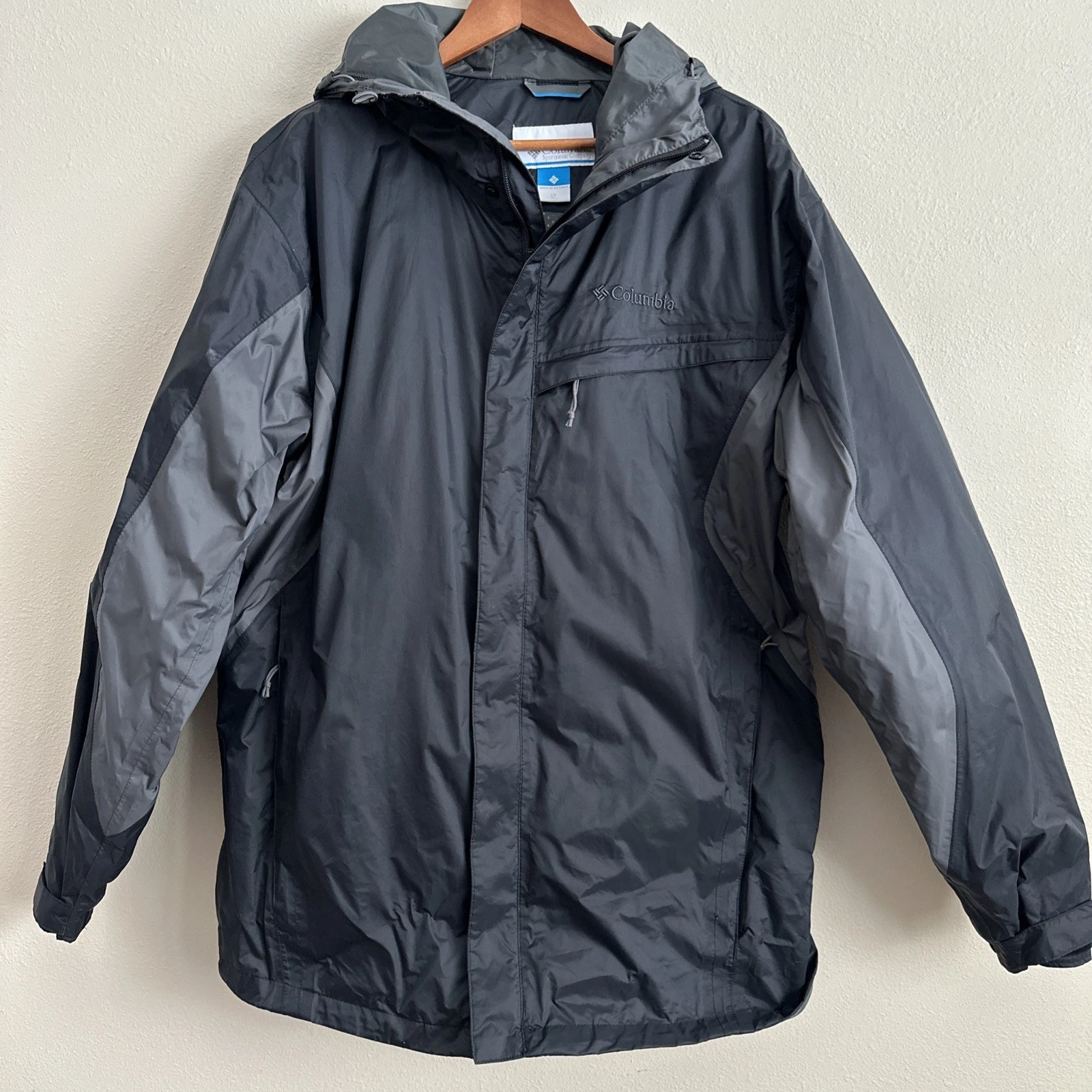 Columbia Men Sz LT Omni Tech Waterproof Seam Sealed Packable Rain Jacket Hooded