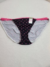 Rare VTG Flirtitude Silky Nylon Double String Bikini Panty Size Lg Pink Dots