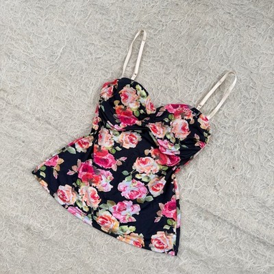Blugirl Blumarine Y2K Floral Rhinestone Bustier Tank Top   Size 34M (fits XS/S)